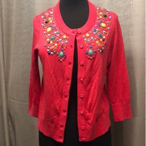kate spade hot pink beaded cardigan sweater size small like new no tags